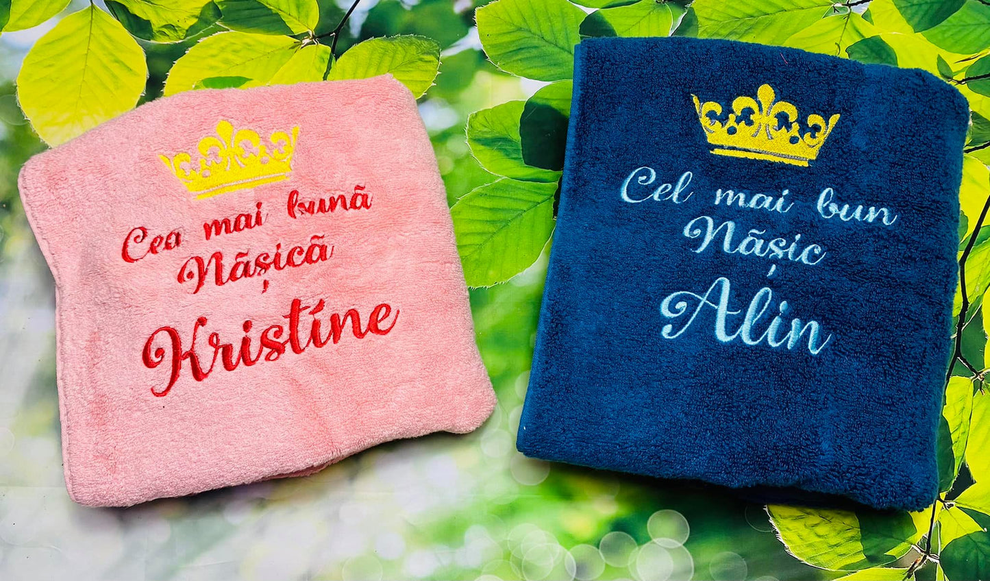 Prosoape de baie "Cea mai bună nășică/Cel mai bun nășic"