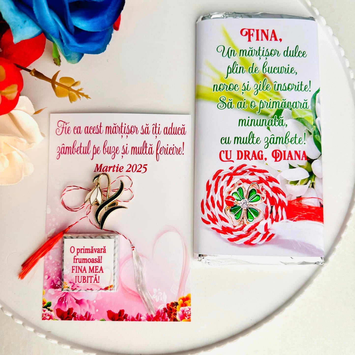 Set Mărțișor – Broșă ghiocel și cicolate cu mesaje