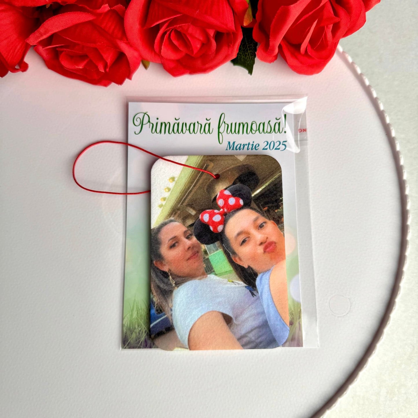 Odorizant auto personalizat – Mărțișor cu poză față-verso