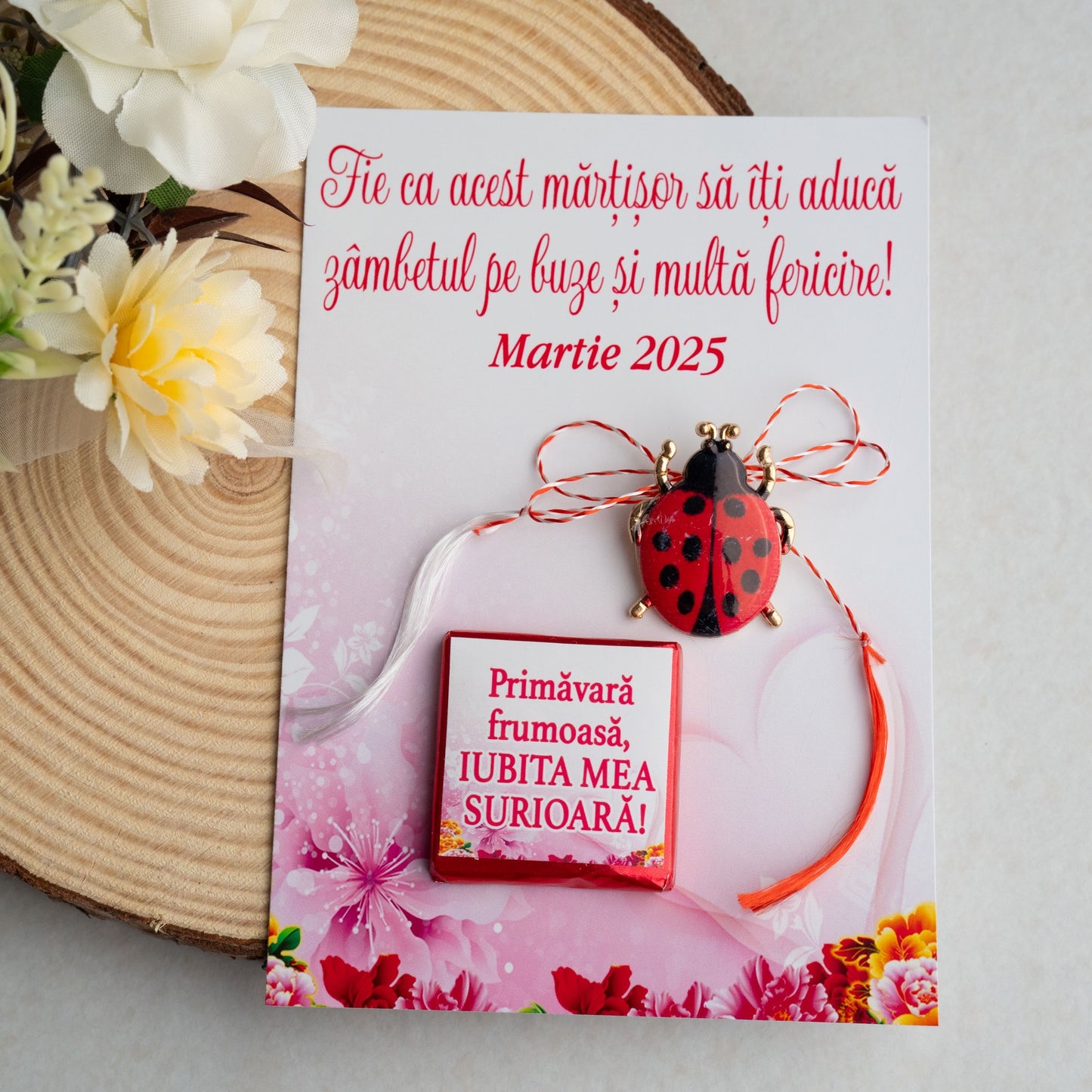 Set Mărțișor – Broșă Buburuză și mini cicolată cu mesaj