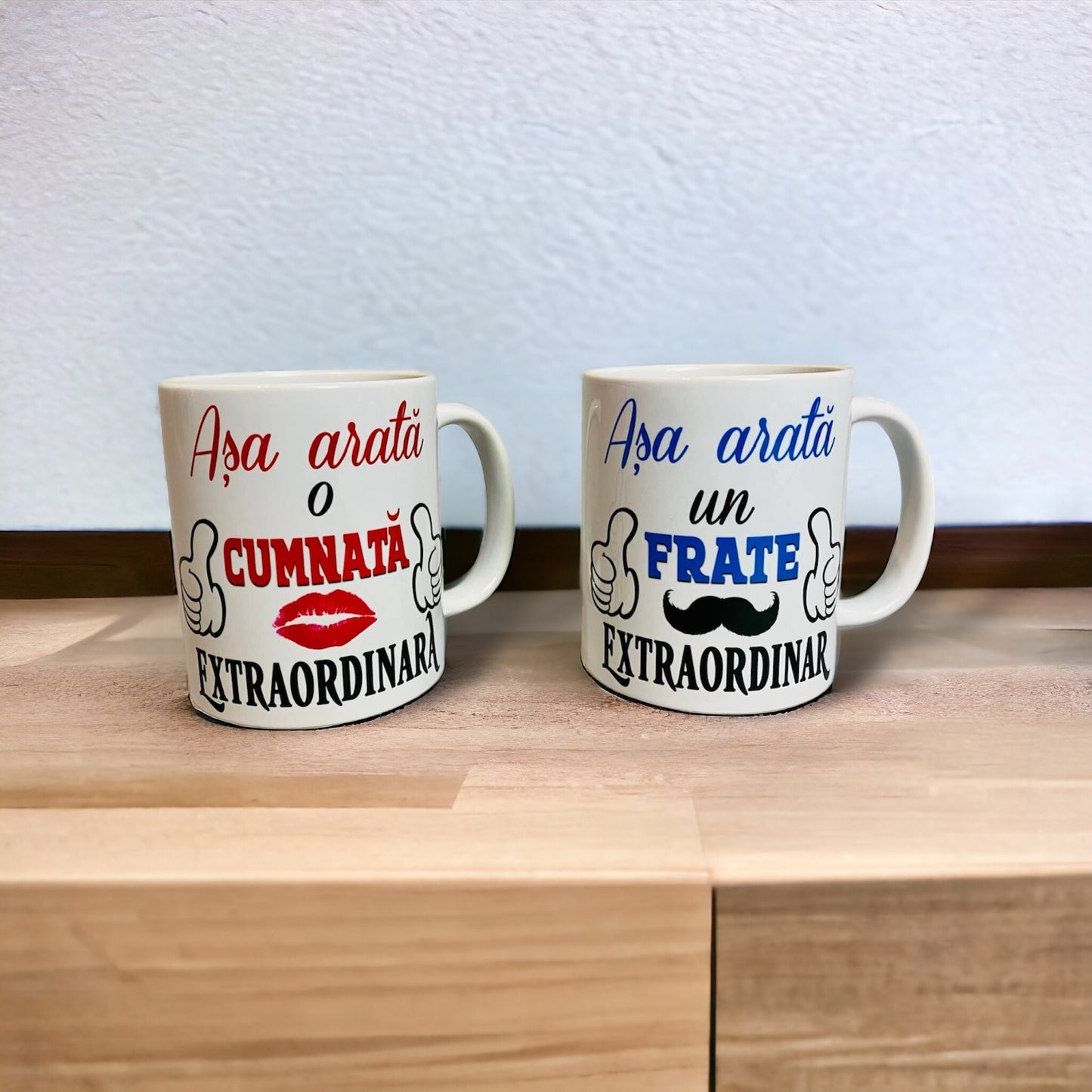 Set Căni personalizate cu Text "Cumnata și Frate"