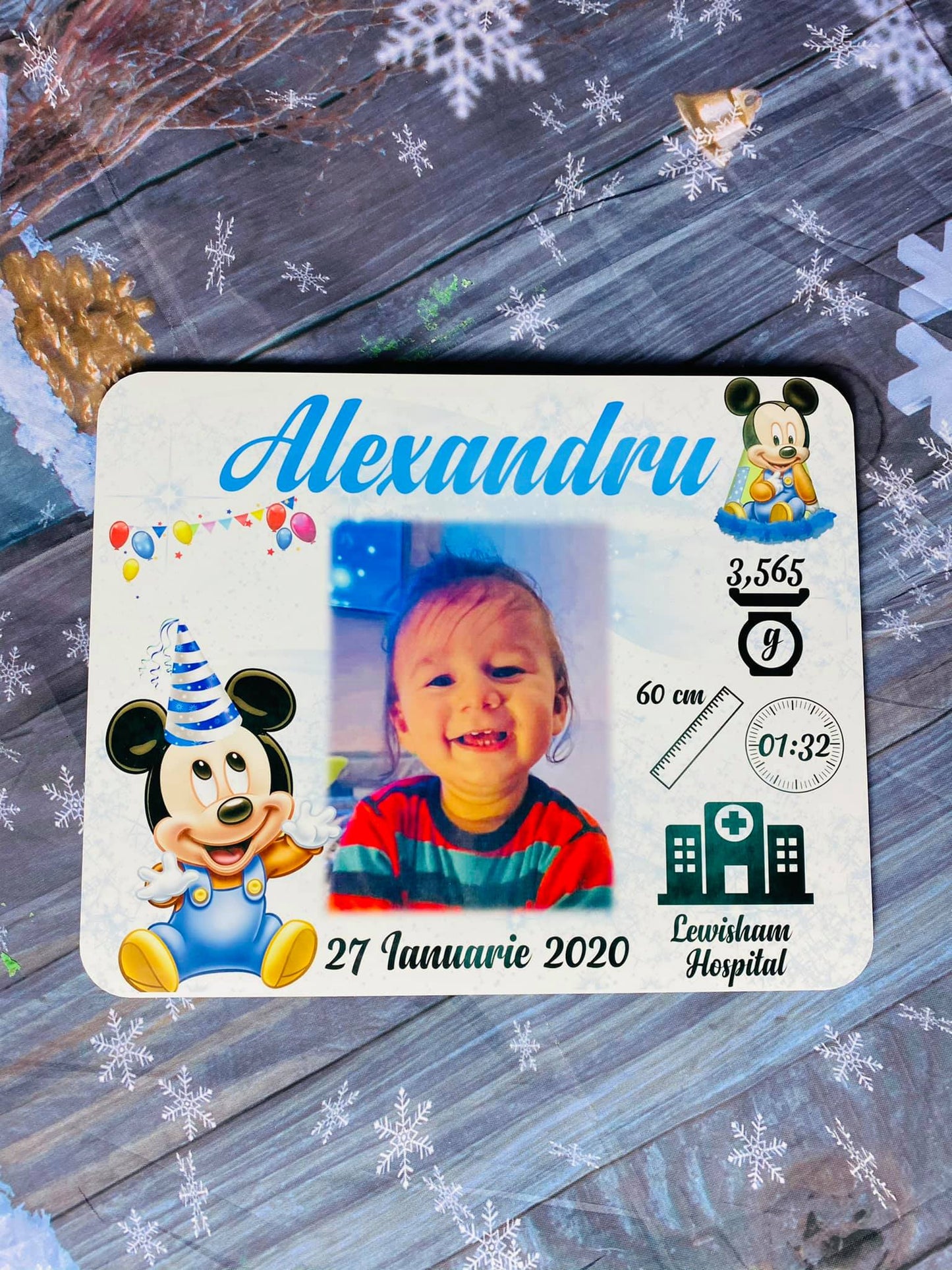Ramă Mickey cu poză și datele de la naștere