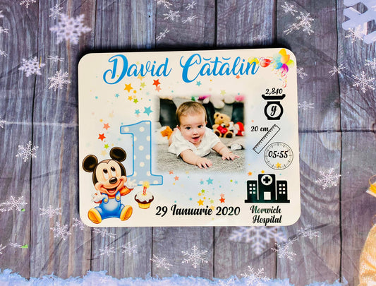 Ramă Mickey 1 anișor cu poză și datele de la naștere