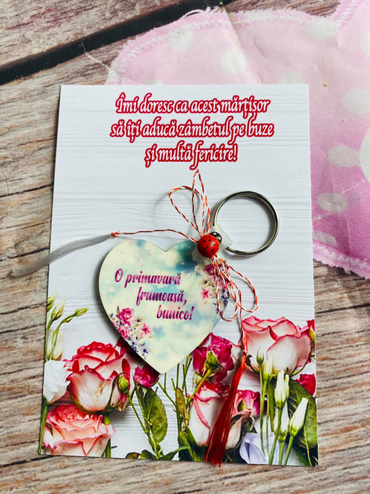 Breloc inimă – Mărțișor cu poză și mesaj