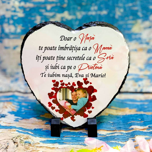 Placă Ardezie Inimă "Doar o Nașă"