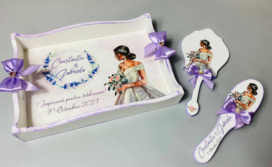 Set de gătit mireasa Gabriela - Tavă, oglindă și perie