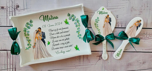 Set de gătit mireasa Mălina - Tavă, oglindă și perie