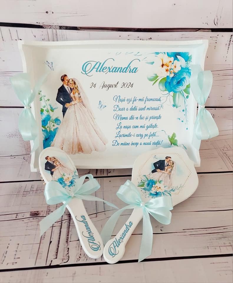 Set de gătit mireasa Alexandra - Tavă, oglindă și perie