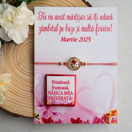 Set Mărțișor – Brățară Buburuză și mini cicolată cu mesaj