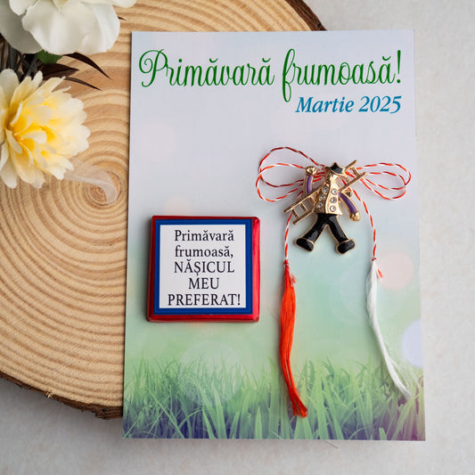 Set Mărțișor – Broșă Coșar și mini cicolată cu mesaj