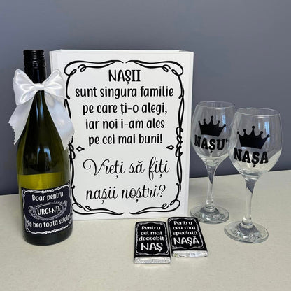 Cutie vin alb "Vreți să fiți nașii noștri"