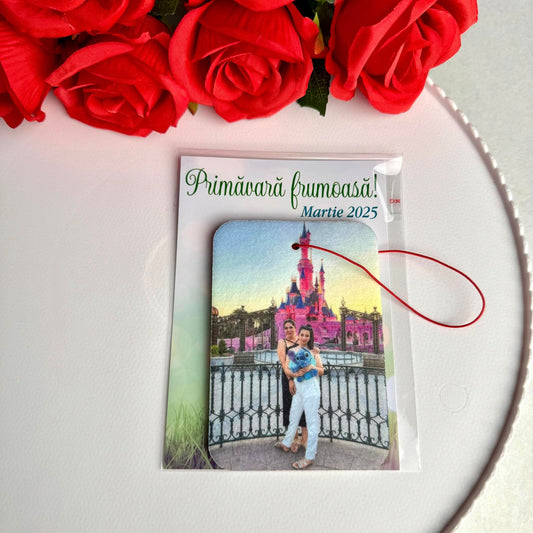 Odorizant auto personalizat – Mărțișor cu poză față-verso