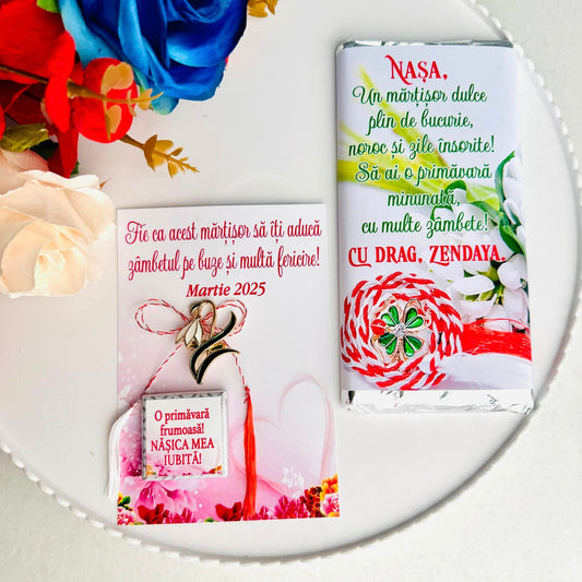 Set Mărțișor – Broșă ghiocel și cicolate cu mesaje