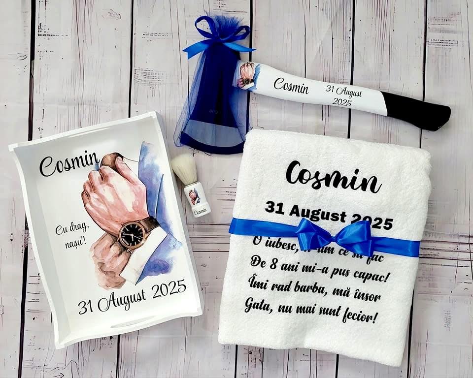 Set de gătit mire Cosmin - Tavă, topor, prosop și pămătuf