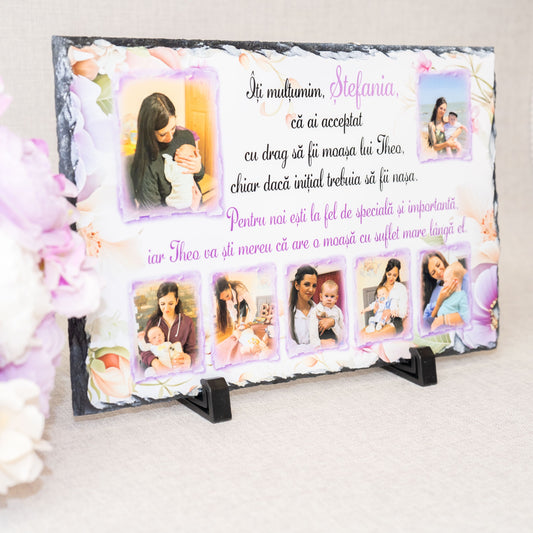 Placă din ardezie cu 7 poze și mesaj - Mov