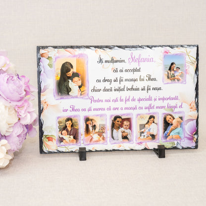 Placă din ardezie cu 7 poze și mesaj - Mov