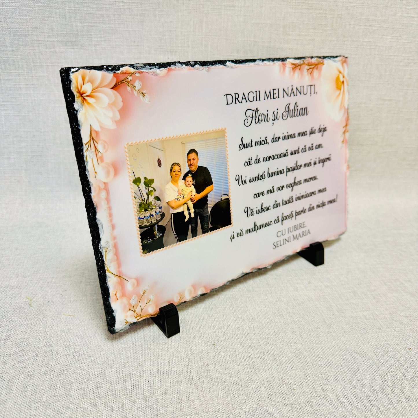 Placă din ardezie cu o poză și mesaj - Perle