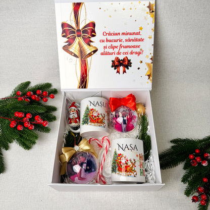 Cutie Cadou Crăciun – 2 globuri și 2 căni