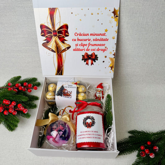 Cutie Cadou Crăciun – Glob, Lumânare și Ferrero Rocher
