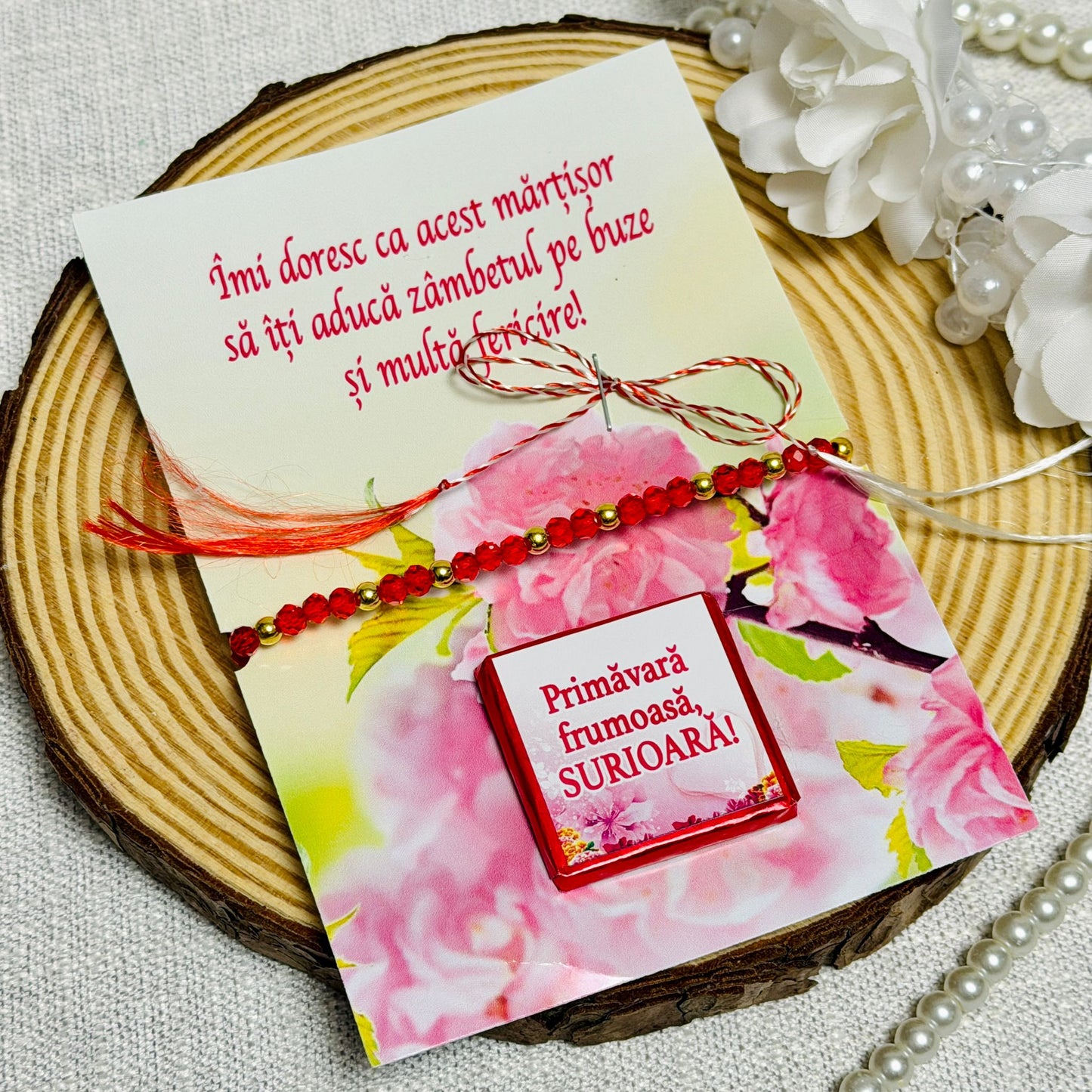 Set Mărțișor – Brățară Perluțe și mini cicolată cu mesaj