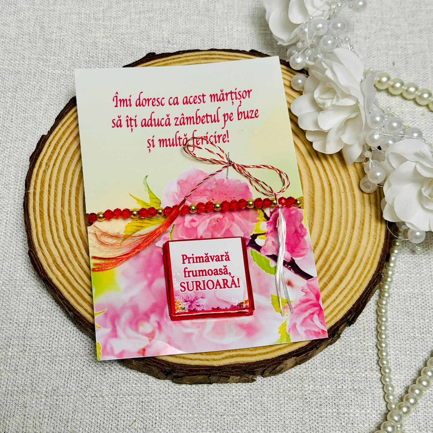 Set Mărțișor – Brățară Perluțe și mini cicolată cu mesaj