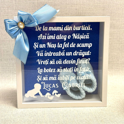 Ramă cerere nași - băiat "De la mami din burtică"
