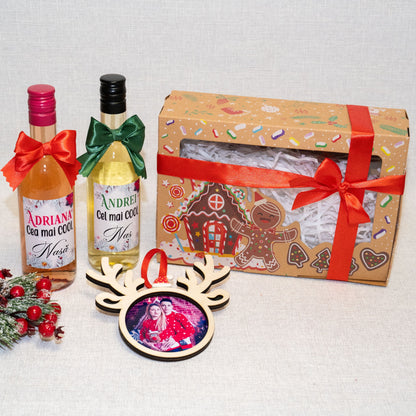 Set Cadou - Vin și Glob de Crăciun cu Poză