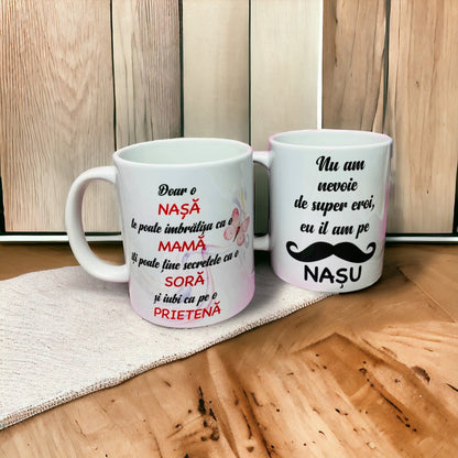 Set Cani personalizate cu 4 poze "Nașa și Nașul"