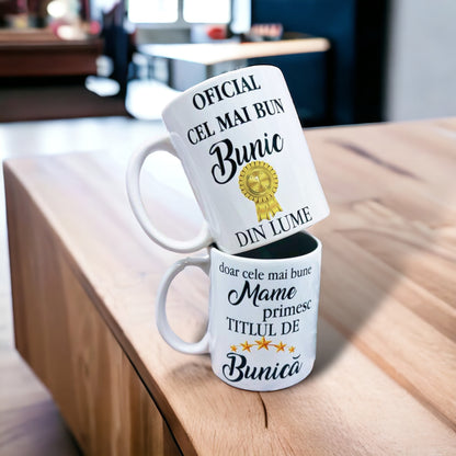 Set Căni personalizate cu Poze & Text "Bunica și Bunicul"