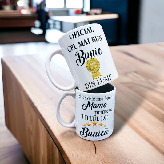 Set Căni personalizate cu Poze & Text "Bunica și Bunicul"