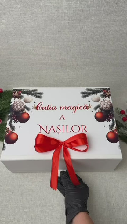 Cutie Cadou Crăciun – Sticlă vin, lumânare și Ferrero Rocher