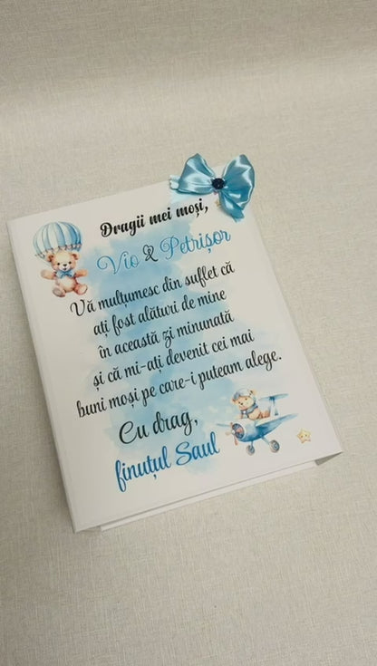 Set cadou personalizat pentru Moșii de Botez – Pahare, Vin, Ciocolată și Cutie