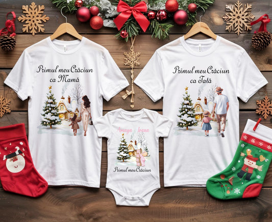 Set 3 tricouri - Primul meu Crăciun (fetiță)